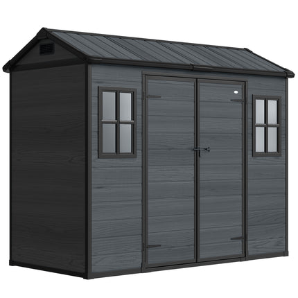 8 x 4 ft Resin Garden Shed, Wood-Effect Outdoor Storage Shed with Floor, Windows
