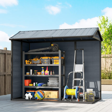 8 x 4 ft Resin Garden Shed, Wood-Effect Outdoor Storage Shed with Floor, Windows