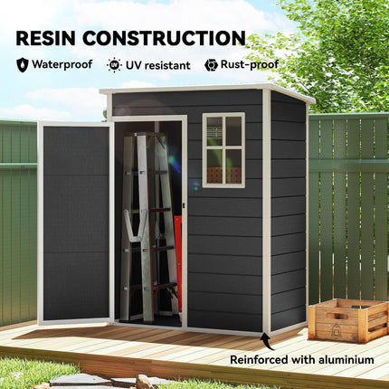 5' x 3' Garden Shed with Floor, Outdoor Storage Shed with Lockable Door, Window and Vent, Black