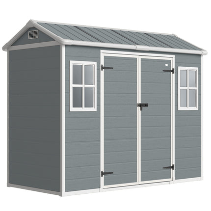 8 x 4 ft Resin Garden Shed, Wood-Effect Outdoor Storage Shed with Floor, Windows