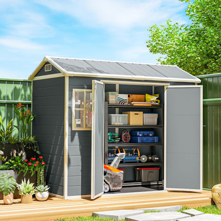 8 x 4 ft Resin Garden Shed, Wood-Effect Outdoor Storage Shed with Floor, Windows