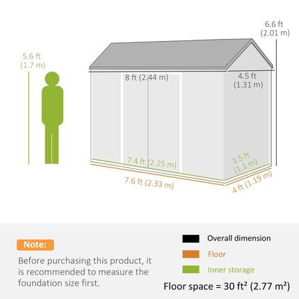 8 x 4 ft Resin Garden Shed, Wood-Effect Outdoor Storage Shed with Floor, Windows