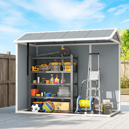 8 x 4 ft Resin Garden Shed, Wood-Effect Outdoor Storage Shed with Floor, Windows