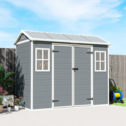 8 x 4 ft Resin Garden Shed, Wood-Effect Outdoor Storage Shed with Floor, Windows