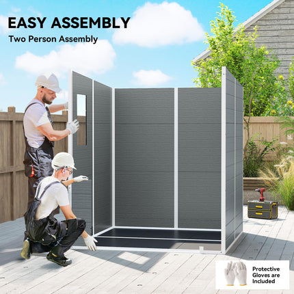 6 x 6 ft Plastic Garden Shed, Wood-Effect Outdoor Storage Shed with Floor, Windows, Lockable Doors and Vents, Grey