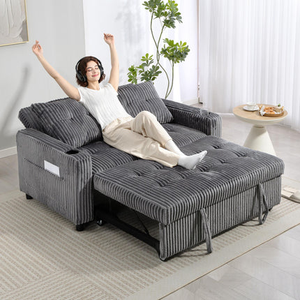 2 Seater Click Clack Sofa Bed with Pull Out Design, Corduroy Upholstery - Charcoal Grey