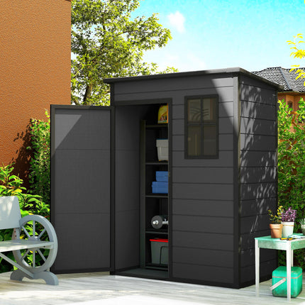 5' x 3' Garden Shed with Floor, Outdoor Storage Shed with Lockable Door, Window