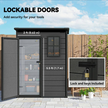 5' x 3' Garden Shed with Floor, Outdoor Storage Shed with Lockable Door, Window