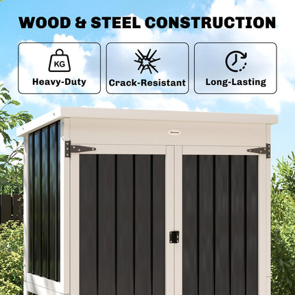 Outdoor Storage Cabinet with Removable Shelves, Garden Tool Shed with Asphalt Ro