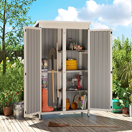 Outdoor Storage Cabinet with Removable Shelves, Garden Tool Shed with Asphalt Ro
