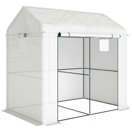 Walk-in Greenhouse, Outdoor Tomato Greenhouse with Roll-up Door and Mesh Windows, PE Cover, 200 x 140 x 200cm, White