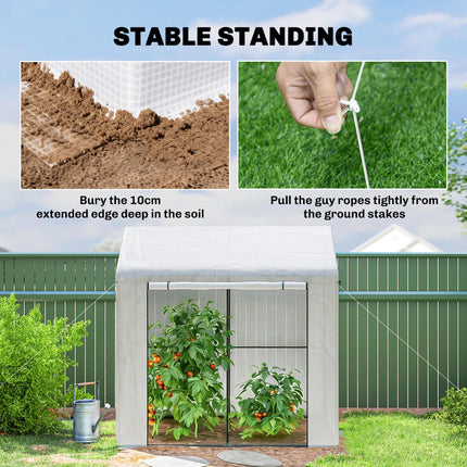 Walk-in Greenhouse, Outdoor Tomato Greenhouse with Roll-up Door and Mesh Windows, PE Cover, 200 x 140 x 200cm, White