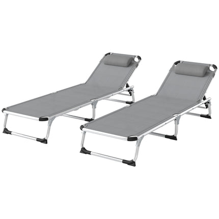 Foldable Outdoor Sun Lounger Set of 2, Reclining Lounge Chair Camping Bed Cot Wi