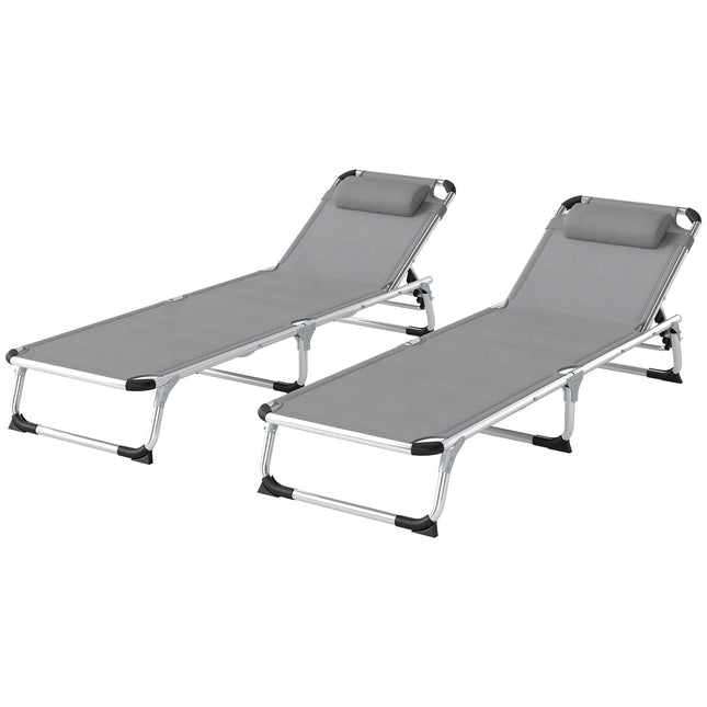 Foldable Outdoor Sun Lounger Set of 2, Reclining Lounge Chair Camping Bed Cot Wi