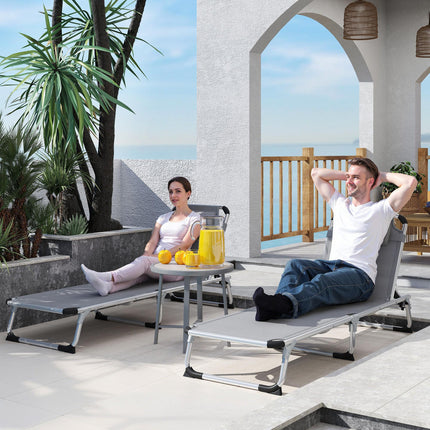 Foldable Outdoor Sun Lounger Set of 2, Reclining Lounge Chair Camping Bed Cot Wi