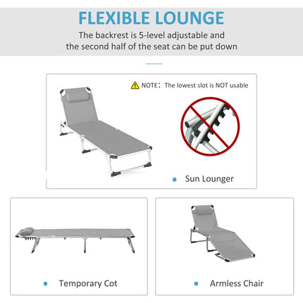 Foldable Outdoor Sun Lounger Set of 2, Reclining Lounge Chair Camping Bed Cot Wi