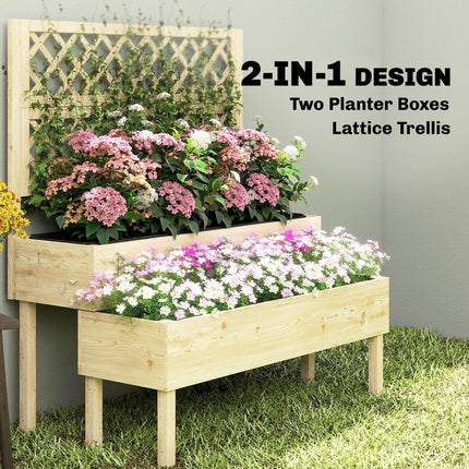 Raised Garden Bed 2-Tier Stepped Design Planter Box with Trellis for Climbing Plants 108x62x120 cm