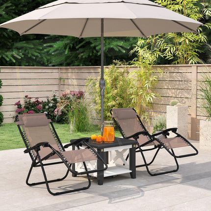 Zero Gravity Chair Set of 2, Metal Frame Texteline Armchair Outdoor Folding and Reclining Sun Lounger with Head Pillow for Patio Decking Gardens Camping, Beige