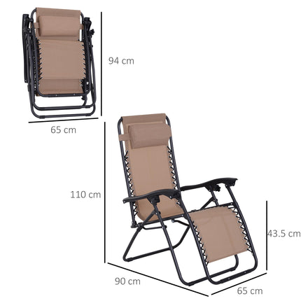 Zero Gravity Chair Set of 2, Metal Frame Texteline Armchair Outdoor Folding and Reclining Sun Lounger with Head Pillow for Patio Decking Gardens Camping, Beige