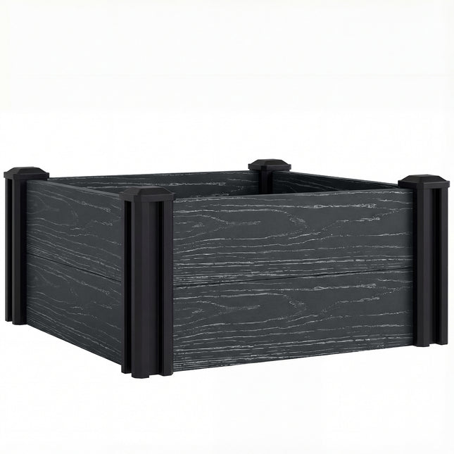 Vinyl Raised Garden Bed Kit, 2 x 2 x 1ft Modular Elevated Garden Box with Slotting Legs and Open Bottom, Dark Grey