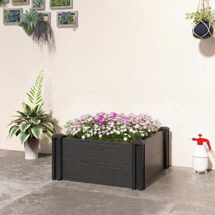 Vinyl Raised Garden Bed Kit, 2 x 2 x 1ft Modular Elevated Garden Box with Slotting Legs and Open Bottom, Dark Grey