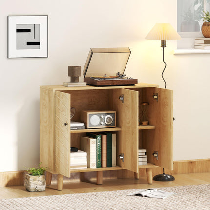Vintage Sideboard with Chevron Doors and Pine Wood Legs for Living Room, Kitchen