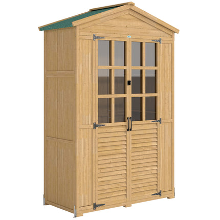 Outdoor Wooden Storage Cabinet, Garden Tool Shed with Acrylic Windows for Patio,