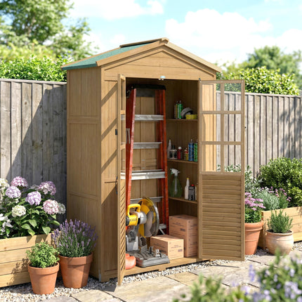 Outdoor Wooden Storage Cabinet, Garden Tool Shed with Acrylic Windows for Patio,