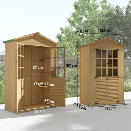 Outdoor Wooden Storage Cabinet, Garden Tool Shed with Acrylic Windows for Patio,
