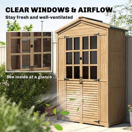 Outdoor Wooden Storage Cabinet, Garden Tool Shed with Acrylic Windows for Patio,