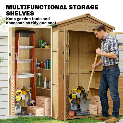 Outdoor Wooden Storage Cabinet, Garden Tool Shed with Acrylic Windows for Patio,