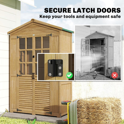 Outdoor Wooden Storage Cabinet, Garden Tool Shed with Acrylic Windows for Patio,