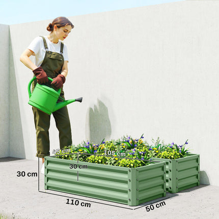 Set of Two 110 x 50cm Steel Planter Boxes -  Light Green