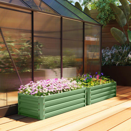 Set of Two 110 x 50cm Steel Planter Boxes -  Light Green