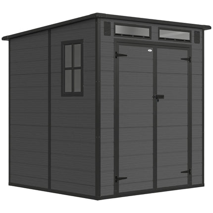 6 x 6 ft Plastic Garden Shed, Wood-Effect Outdoor Storage Shed with Floor, Windo