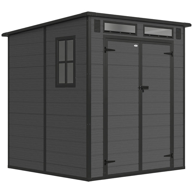 6 x 6 ft Plastic Garden Shed, Wood-Effect Outdoor Storage Shed with Floor, Windo