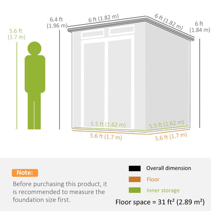 6 x 6 ft Plastic Garden Shed, Wood-Effect Outdoor Storage Shed with Floor, Windo