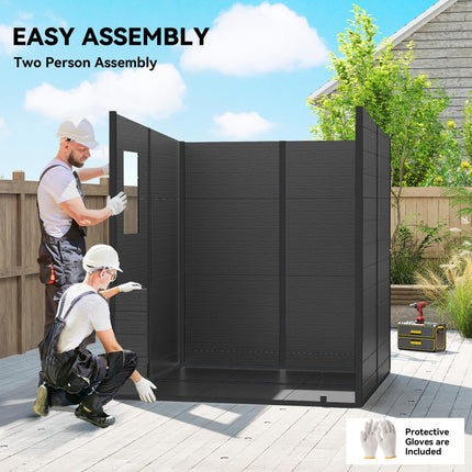 6 x 6 ft Plastic Garden Shed, Wood-Effect Outdoor Storage Shed with Floor, Windo