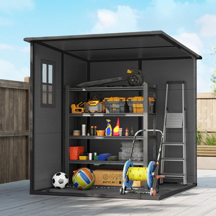 6 x 6 ft Plastic Garden Shed, Wood-Effect Outdoor Storage Shed with Floor, Windo