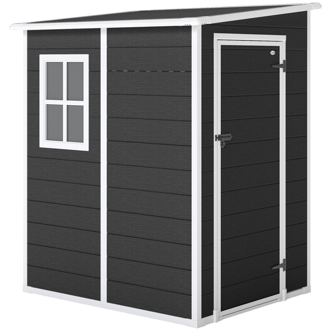 4'x5' Garden Storage Shed, Lean to Shed, Lockable Garden Shed with Window, Vent and Plastic Roof, Black