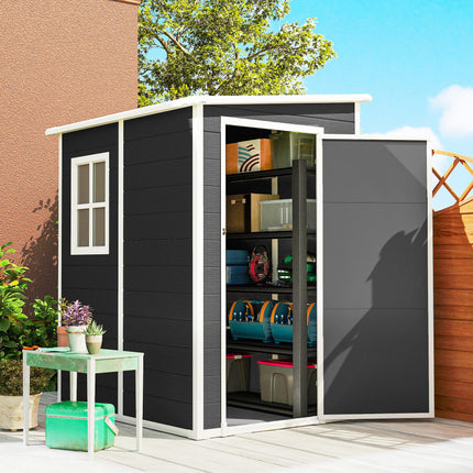 4'x5' Garden Storage Shed, Lean to Shed, Lockable Garden Shed with Window, Vent and Plastic Roof, Black