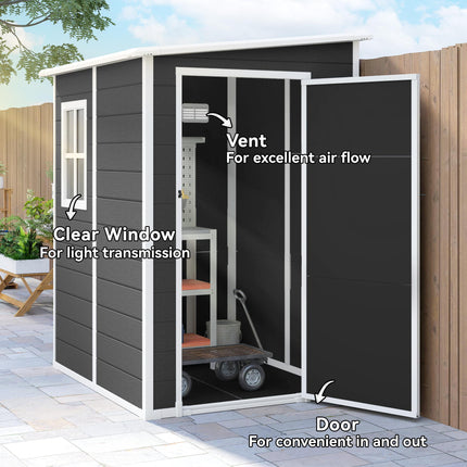 4'x5' Garden Storage Shed, Lean to Shed, Lockable Garden Shed with Window, Vent and Plastic Roof, Black