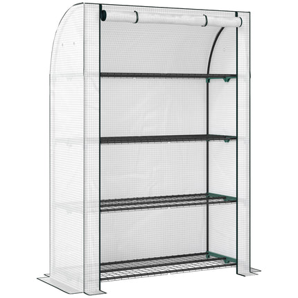 Mini Greenhouse with Reinforced PE Cover, Portable Indoor Outdoor Green House with Roll-up Door, 170 x 120 x 50cm, White