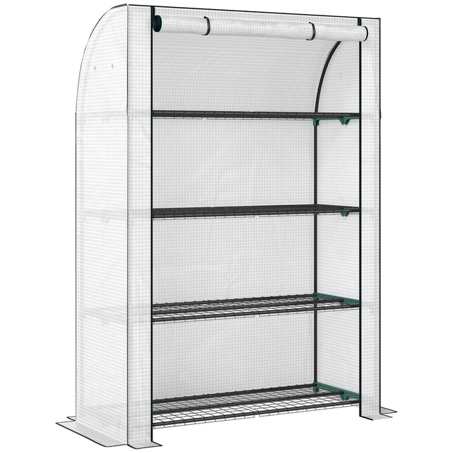 Mini Greenhouse with Reinforced PE Cover, Portable Indoor Outdoor Green House with Roll-up Door, 170 x 120 x 50cm, White