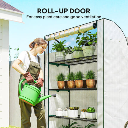 Mini Greenhouse with Reinforced PE Cover, Portable Indoor Outdoor Green House with Roll-up Door, 170 x 120 x 50cm, White