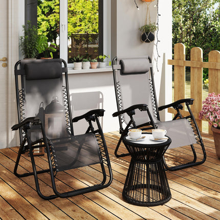 Zero Gravity Chair Set of 2, Metal Frame Texteline Armchair Outdoor Folding and Reclining Sun Lounger with Head Pillow for Patio Decking Gardens Camping, Grey