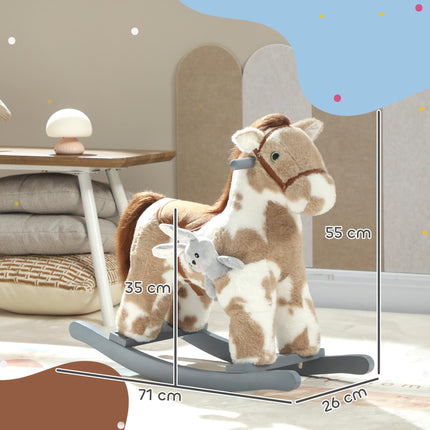 Baby Rocking Horse, Plush Animal Rocker with Realistic Sound and Toy, Rocking Toy Chair for Kids Aged 2-5, Brown