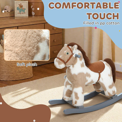 Baby Rocking Horse, Plush Animal Rocker with Realistic Sound and Toy, Rocking Toy Chair for Kids Aged 2-5, Brown