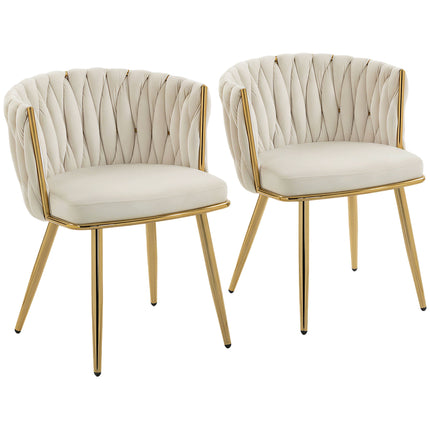 Velvet-Feel Dining Chairs Set of 2, Modern Upholstered Armchair with Knot Design