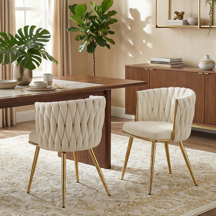Velvet-Feel Dining Chairs Set of 2, Modern Upholstered Armchair with Knot Design